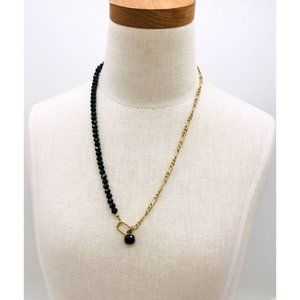Necklace black beads and gold chain with pendant 18" length New by Pink Panache